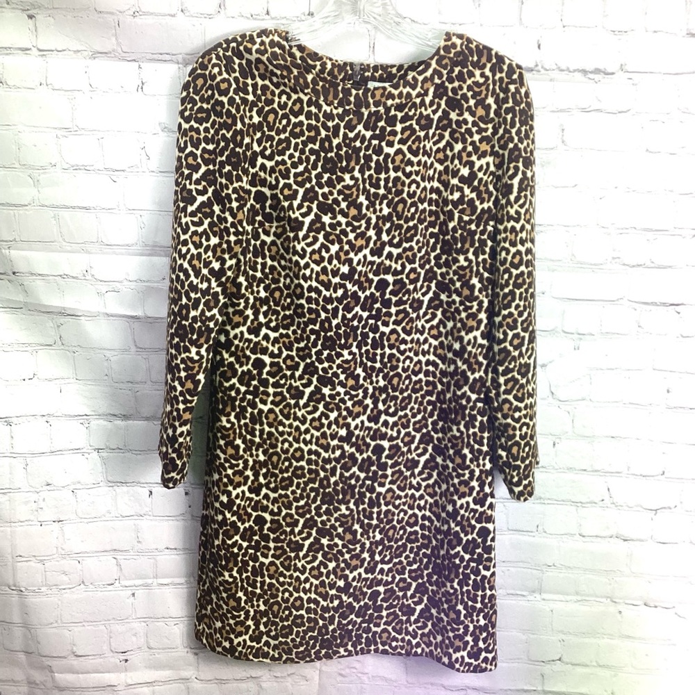 J. Crew Leopard Print Long Sleeve Sheath Dress Size 0 Mob Wife Old Money Preppy‎